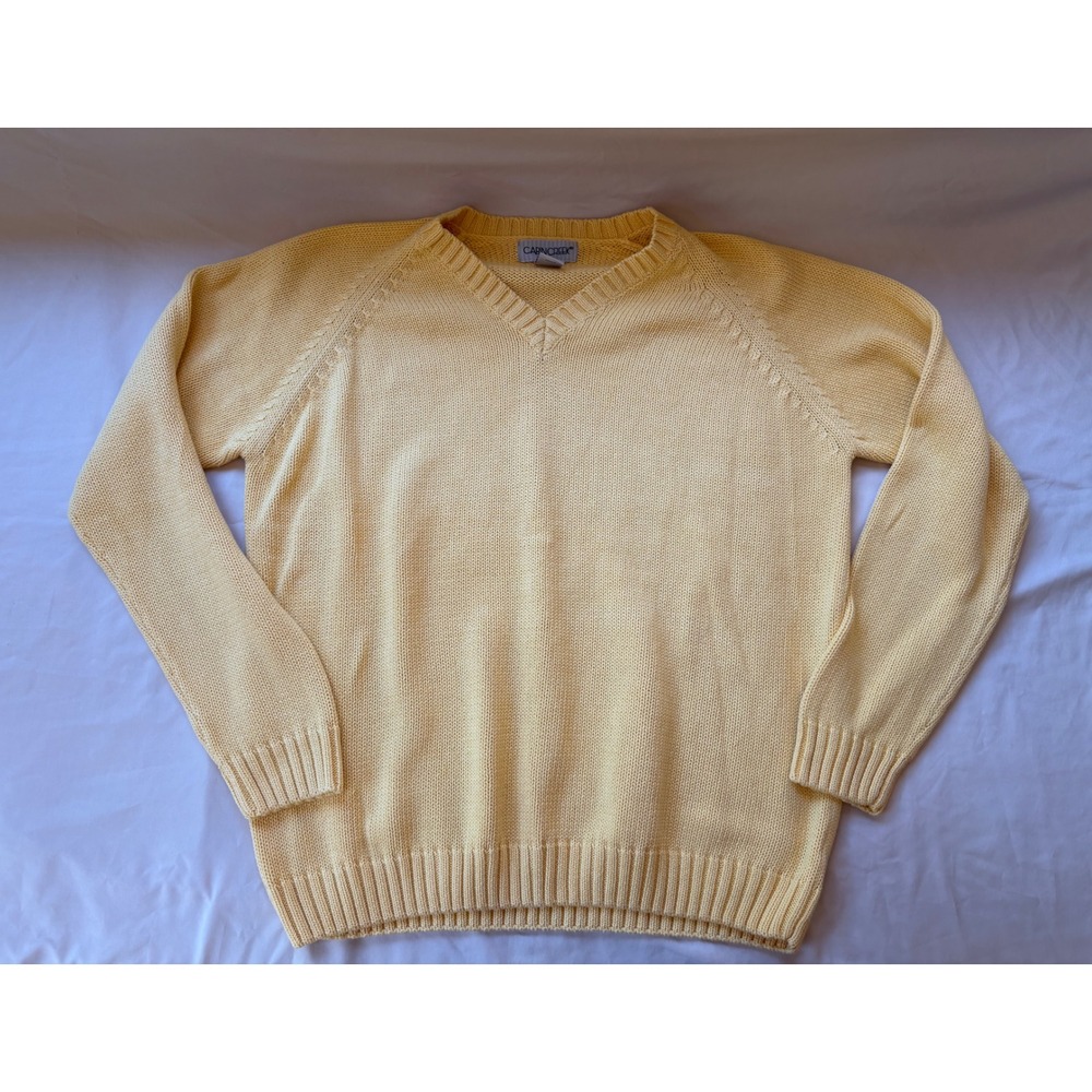 Cabin Creek Womens Yellow V-Neck 100% Cotton Knit Raglan Sweater Large